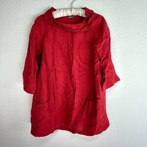 MR Natural Collection Womens Blouse Top Size 40/42 Red Pullover Cowl Neck Linen